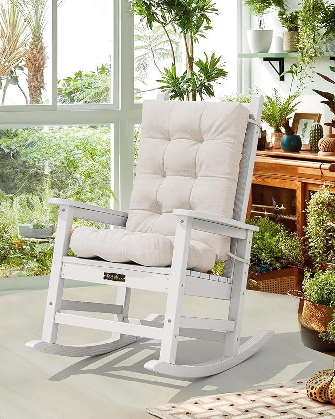 SERWALL HDPE Outdoor Rocking Chair Cushion Set of 2 Memory Foam Cushion Beige