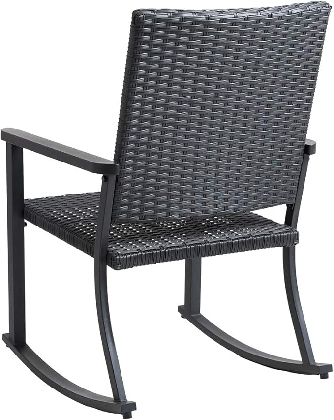 C-Hopetree Outdoor Rocking Chair, Outside Patio Porch Rocker, Metal Frame, Black All Weather Wicker