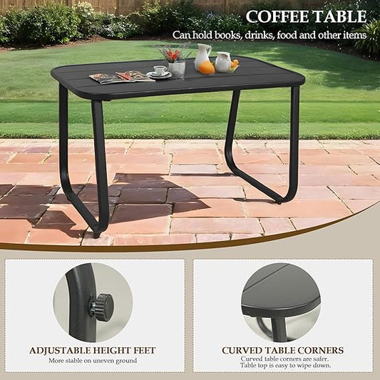 GEONKAI 4 Piece Patio Furniture Set, Olefin Loveseat Outdoor Furniture with 2 Rocking Chairs, Patio Conversation Set with Coffee Table, Breathable & Comfortable for Garden, Poolside, Balcony (Khaki)